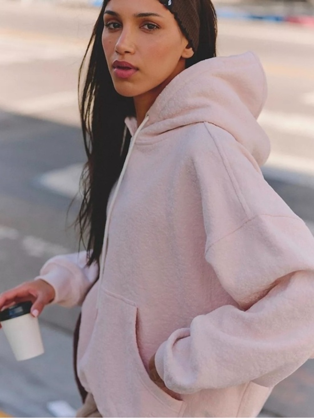 Free People Movement Final Call Flocked Velvet Hoodie Pink